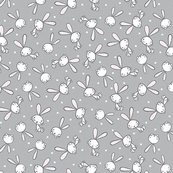 Doodle Baby Flannel-1/2 Yard Increments, Cut Continuously (13225F-13 Bunny Love Grey) by Jessica Flick for Benartex