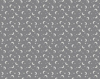 Frank and Friends - 1/2 Yard Increments, Cut Continuously (C17477 Moon and Stars Gray) by My Minds Eye for Riley Blake Designs