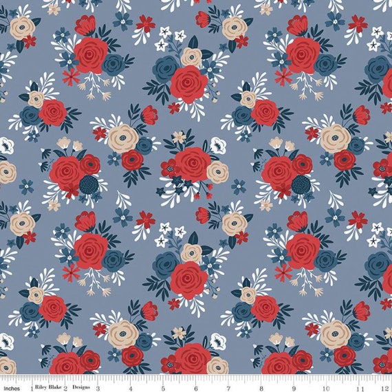 Red, White and True -1/2 Yard Increments, Cut Continuously (C13181 Bouquet Stone) by Dani Mogstad for Riley Blake Designs