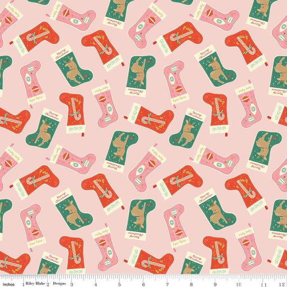 Holiday Cheer-1/2 Yard Increments, Cut Continuously (C13611 Stockings Pink) by My Mind's Eye for Riley Blake Designs