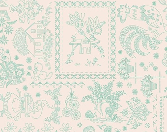 Berry & Sage - 1/2 Yard Increments, Cut Continuously (C17389 Embroidery Latte) by Lori Holt for Riley Blake Designs
