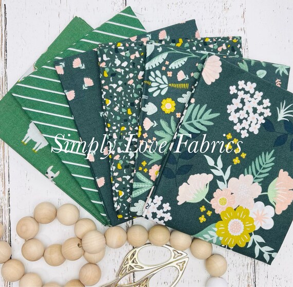 Hibiscus- Fat Quarter Bundle (6 Green Fabrics) by Simple Simon and Company