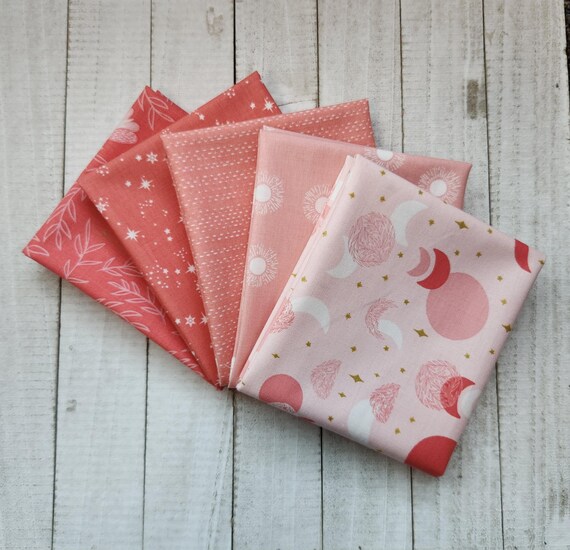 Moonchild - Fat Quarter Bundle (5 Raspberry/Ballerina/Coral Fabrics) by Fran Gulick for Riley Blake Designs