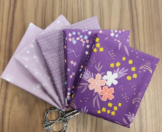 Moonchild - Half Yard Bundle (5 Thistle/Heather/Grape Fabrics) by Fran Gulick for Riley Blake Designs