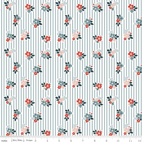 Vintage Charm - 1/2 Yard Increments, Cut Continuously (C15274 Floral Stripes Stone) by Dani Mogstad for Riley Blake Designs
