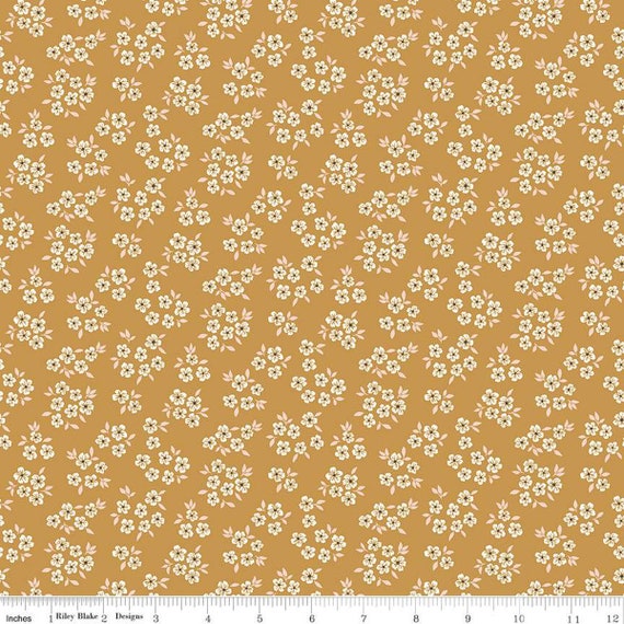 Little Swan-1/2 Yard Increments, Cut Continuously (C13742 Ditsy Floral Curry) by Little Forest Atelier for Riley Blake Designs