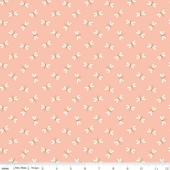 Little Swan-1/2 Yard Increments, Cut Continuously (C13744 Dragonflies Peaches 'n Cream) by Little Forest Atelier for Riley Blake Designs