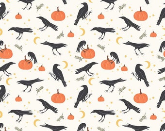 Sophisticated Halloween-1/2 Yard Increments, Cut Continuously (C14621 Vintage Crows Cream) by My Minds Eye for Riley Blake Designs