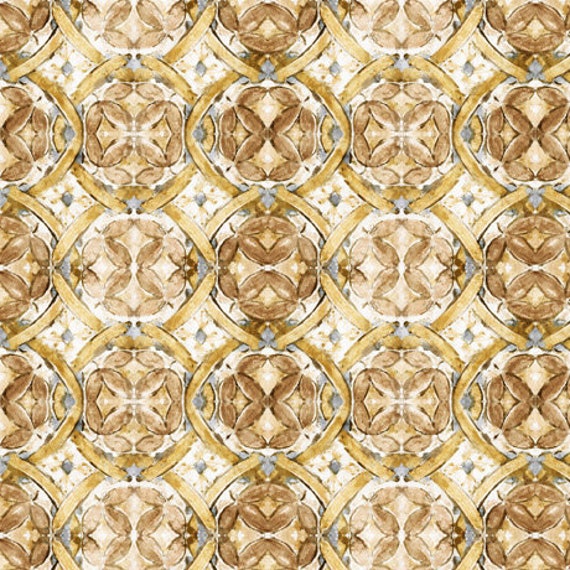 Bear Hugs - 1/2 Yard Increments, Cut Continuously (30066-S Geo Medallion Gold) by Morris Creative Group for QT Fabrics