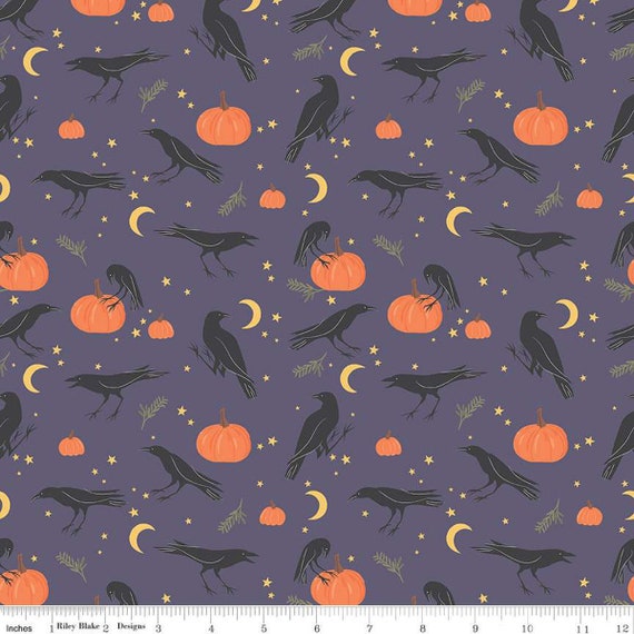 Sophisticated Halloween-1/2 Yard Increments, Cut Continuously (C14621 Vintage Crows Heather) by My Minds Eye for Riley Blake Designs