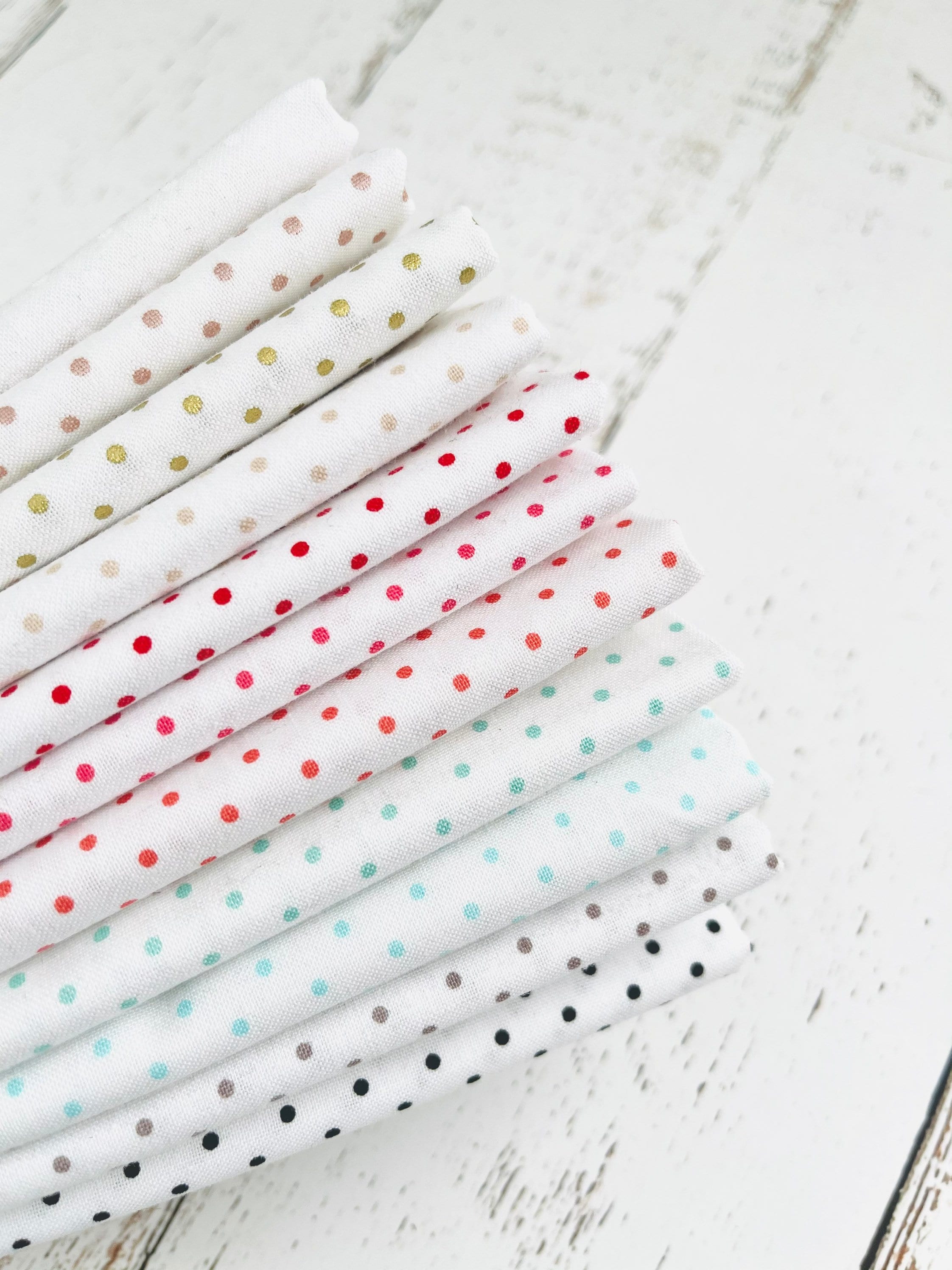 1/4 Yard Bundle (11 Fabrics) Swiss Dot Basics White Background by Riley