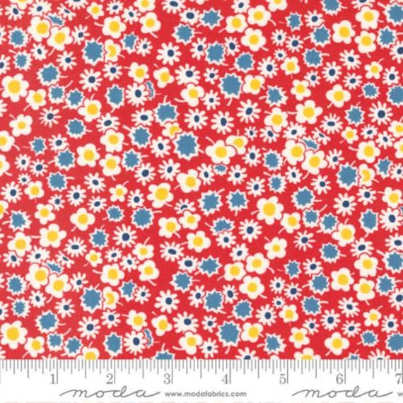 Sweet Melodies-1/2 Yard Increments, Cut Continuously (21813-12 Daisy Dots Feedsack Red) by American Jane for Moda