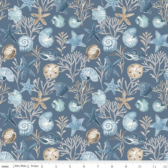 Blue Escape Coastal - 1/2 Yard Increments, Cut Continuously (C14511 Ocean Floor Colonial) by Lisa Audit for Riley Blake Designs