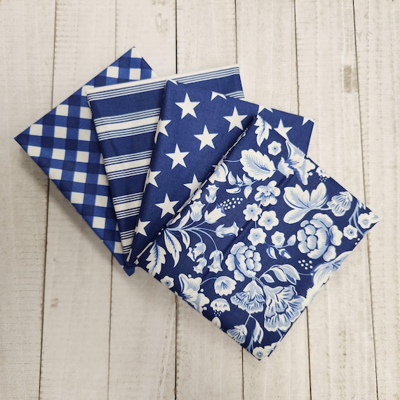 Freedom Garden - Fat Quarter Bundle (4 Blue Fabrics) by My Mind's Eye for Riley Blake Designs