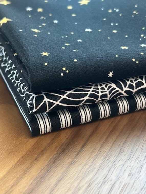 Sophisticated Halloween - Half Yard Bundle (3 Black Fabrics) by My Minds Eye for Riley Blake Designs