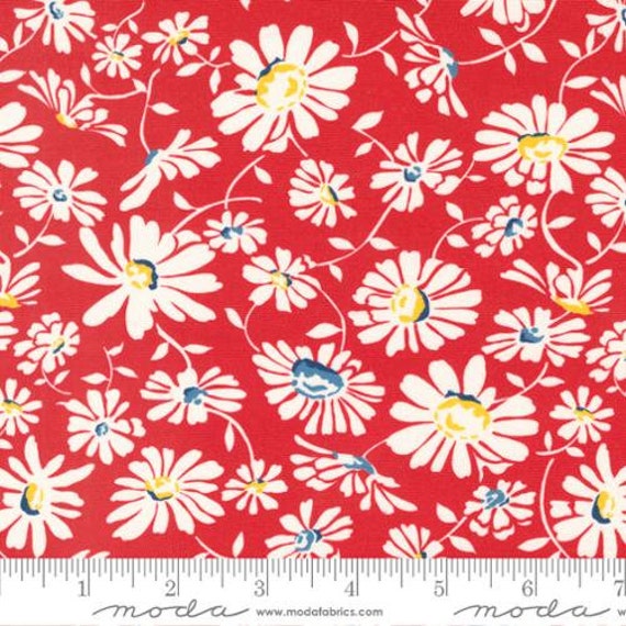 Sweet Melodies-1/2 Yard Increments, Cut Continuously (21811-12 Daisy Floral Feedsack Red) by American Jane for Moda