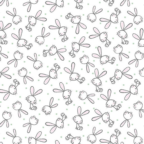 Doodle Baby Flannel-1/2 Yard Increments, Cut Continuously (13225F-09 Bunny Love White) by Jessica Flick for Benartex