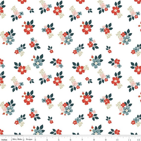 Vintage Charm - 1/2 Yard Increments, Cut Continuously (C15271 Floral White) by Dani Mogstad for Riley Blake Designs