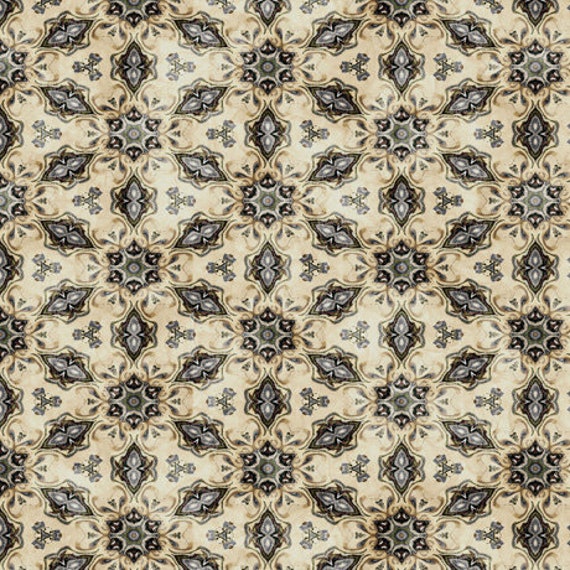 Dragon Fyre - 1/2 Yard Increments, Cut Continuously (29932-E Medallions Cream) by Morris Creative Group for QT Fabrics