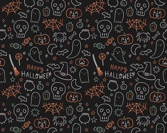Frank and Friends - 1/2 Yard Increments, Cut Continuously (GC17476 Halloween Icons Black) by My Minds Eye for Riley Blake Designs