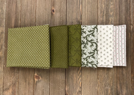 Joyful Gatherings-Fat Quarter Bundle (6 Green Fabrics) by Primitive Gatherings for Moda