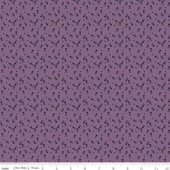 Beggar's Night - 1/2 Yard Increments, Cut Continuously (C14508 Skulls Purple) by Sandy Gervais for Riley Blake Designs