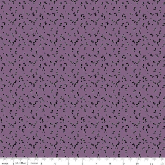 Beggar's Night - 1/2 Yard Increments, Cut Continuously (C14508 Skulls Purple) by Sandy Gervais for Riley Blake Designs