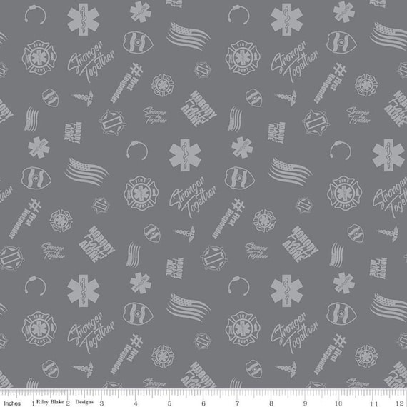 Nobody Fights Alone- 1/4 Yard (C10421 Gray First Responder Tossed) by Riley Blake Designs