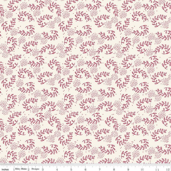 Heirloom Red-1/2 Yard Increments, Cut Continuously (C14342 Sprigs Cream) by My Mind's Eye for Riley Blake Designs