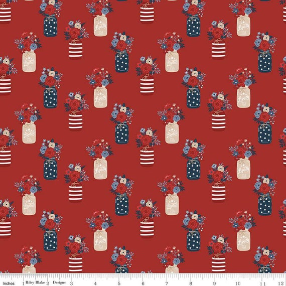 Red, White and True -1/2 Yard Increments, Cut Continuously (C13182 Vases Red) by Dani Mogstad for Riley Blake Designs