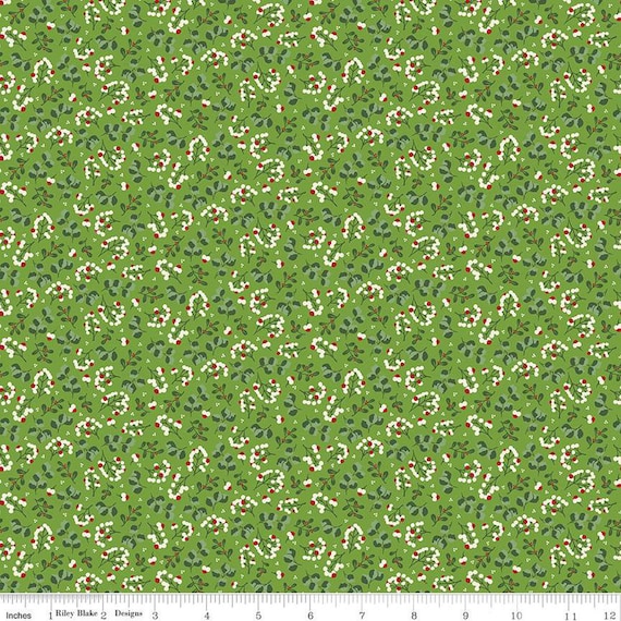 Yuletide Forest- 1/2 Yard Increments, Cut Continuously (C13543 Berry Sprigs Lime) by Katherine Lenius for Riley Blake Designs