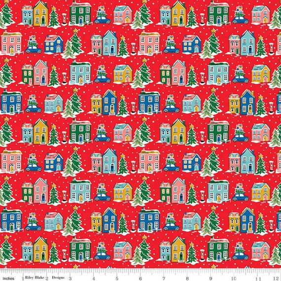 Deck the Halls - 1/2 Yard Increments, Cut Continuously (01666880C Holiday Village C) Liberty Fabrics for Riley Blake Designs