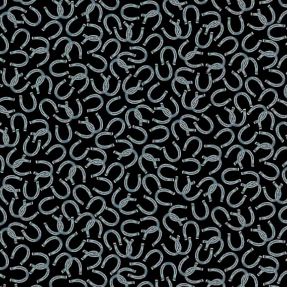Horse Country -1/2 Yard Increments, Cut Continuously (30197-J Horseshoes Black) by Michelle Grant for QT Fabrics