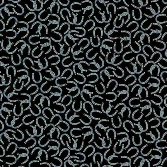 Horse Country -1/2 Yard Increments, Cut Continuously (30197-J Horseshoes Black) by Michelle Grant for QT Fabrics