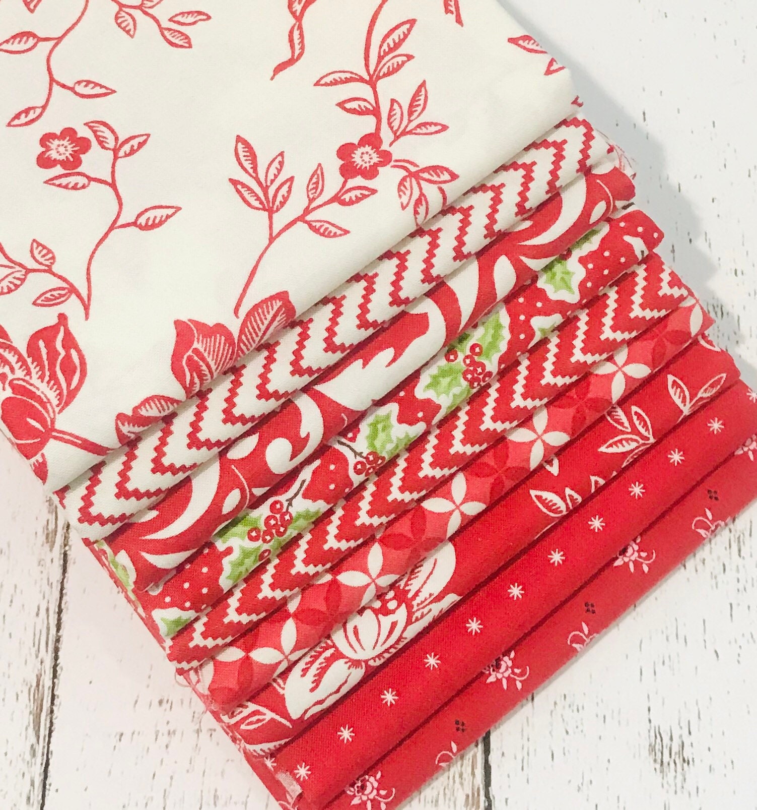 Christmas Figs ll 1/2 Yard Bundle (8 Green Fabrics) by Fig Tree & Co