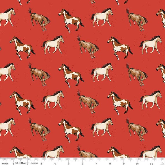 Wild Rose-1/2 Yard Increments, Cut Continuously (C14042 Horses Red) by Riley Blake Designs