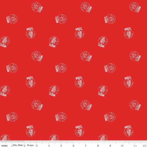 Pixie Noel 2 FLANNEL - 1/2 Yard Increments, Cut Continuously (F12582 Red Snow Globes) by Tasha Noel for Riley Blake Designs