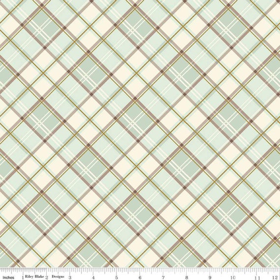 Shades of Autumn- 1/2 Yard Increments, Cut Continuously (SC13476 Plaid Tea Green Sparkle) by My Mind's Eye for Riley Blake Designs