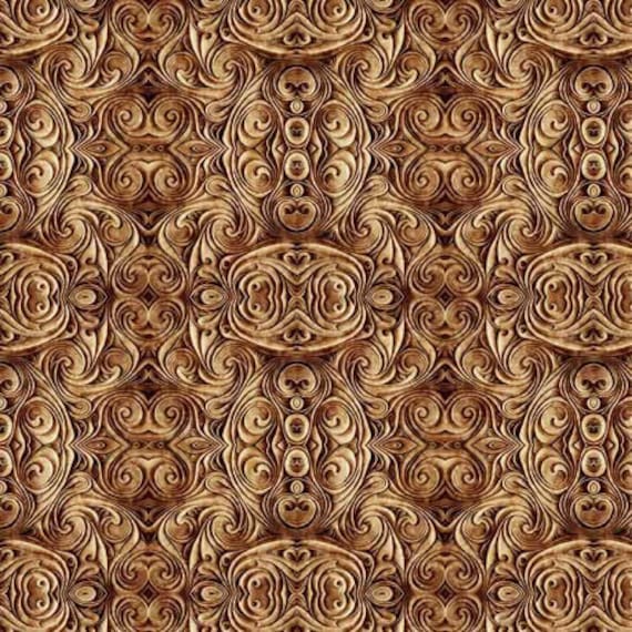 Endless Blues - 1/2 Yard Increments, Cut Continuously (30047-A Scroll Medallion Brown) by Morris Creative Group for QT Fabrics