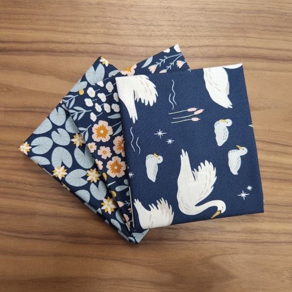 Little Swan-Fat Quarter Bundle (3 Navy Fabrics) by Little Forest Atelier for Riley Blake Designs