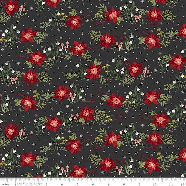 Yuletide Forest- 1/2 Yard Increments, Cut Continuously (C13541 Floral Charcoal) by Katherine Lenius for Riley Blake Designs