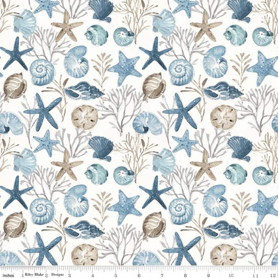 Blue Escape Coastal - 1/2 Yard Increments, Cut Continuously (C14511 Ocean Floor Off White) by Lisa Audit for Riley Blake Designs