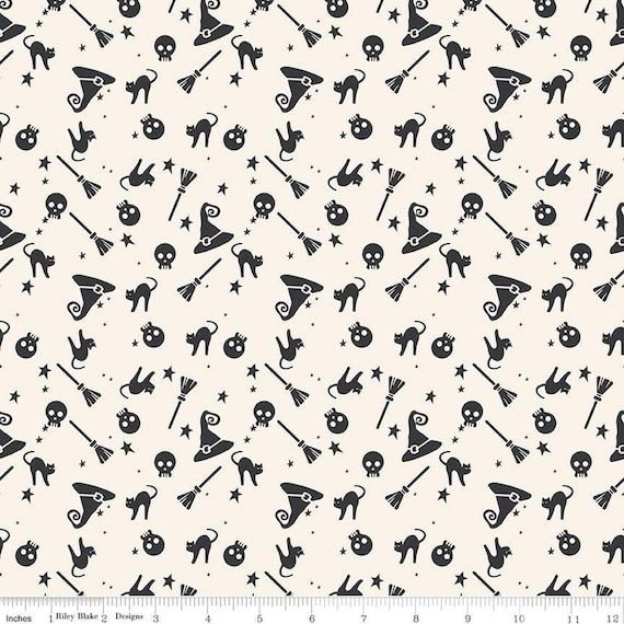 Hey Bootiful-1/2 Yard Increments, Cut Continuously (C13131 Witch Icons Off White) by My Minds Eye for Riley Blake Designs