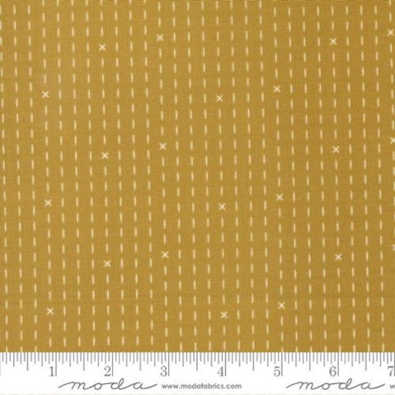 Evermore-1/2 Yard Increments, Cut Continuously (43156-13 Hand Stitched Stripes Honey) by Sweetfire Road for Moda