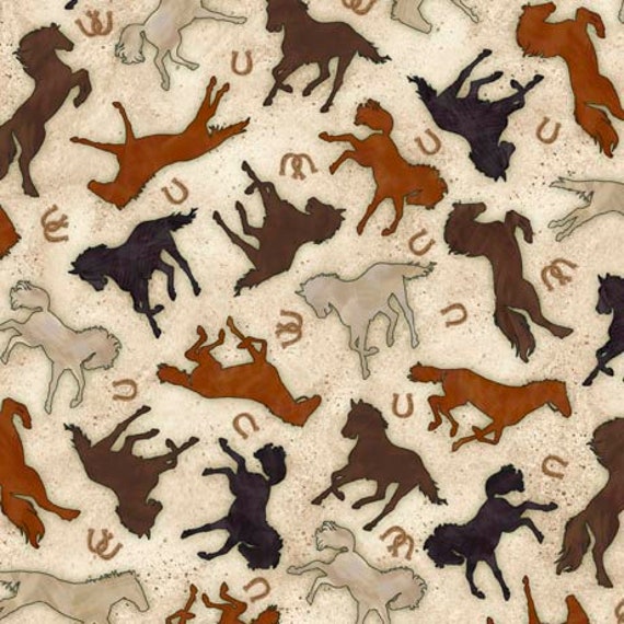 Horse Country -1/2 Yard Increments, Cut Continuously (30196-E Horse Silhouettes Cream) by Michelle Grant for QT Fabrics