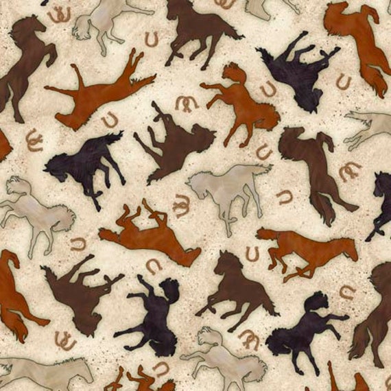 Horse Country -1/2 Yard Increments, Cut Continuously (30196-E Horse Silhouettes Cream) by Michelle Grant for QT Fabrics