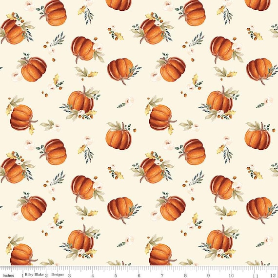 Shades of Autumn- 1/2 Yard Increments, Cut Continuously (C13471 Pumpkins Cream) by My Mind's Eye for Riley Blake Designs