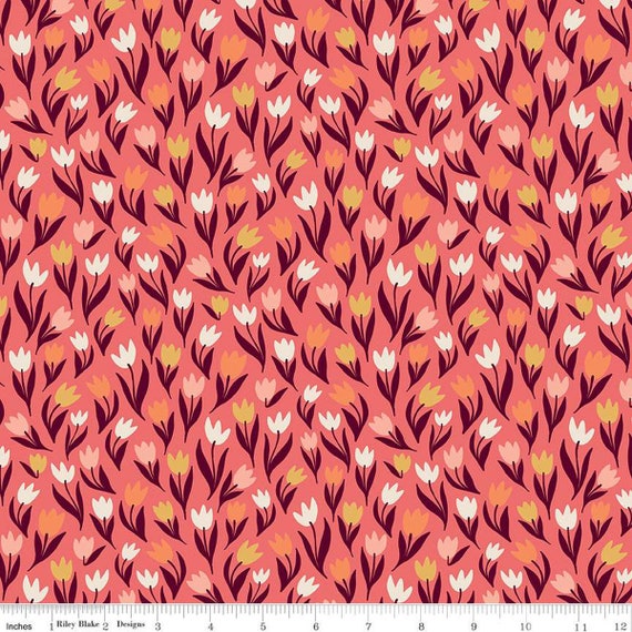 Fairy Dust - 1/2 Yard Increments, Cut Continuously (C12443 Coral Tulips) - by Ashley Collett Designs for RBD