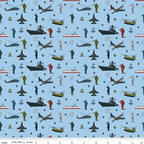 Coming Home-1/2 Yards Increments, Cut Continuously (C14420 Armed Forces Main Blue) by Vicki Gifford for Riley Blake Designs