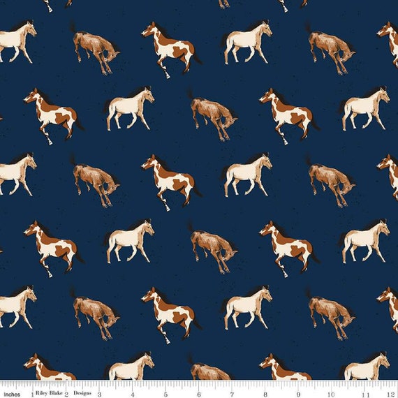 Wild Rose-End of Bolt 13" (C14042 Horses Navy) by Riley Blake Designs